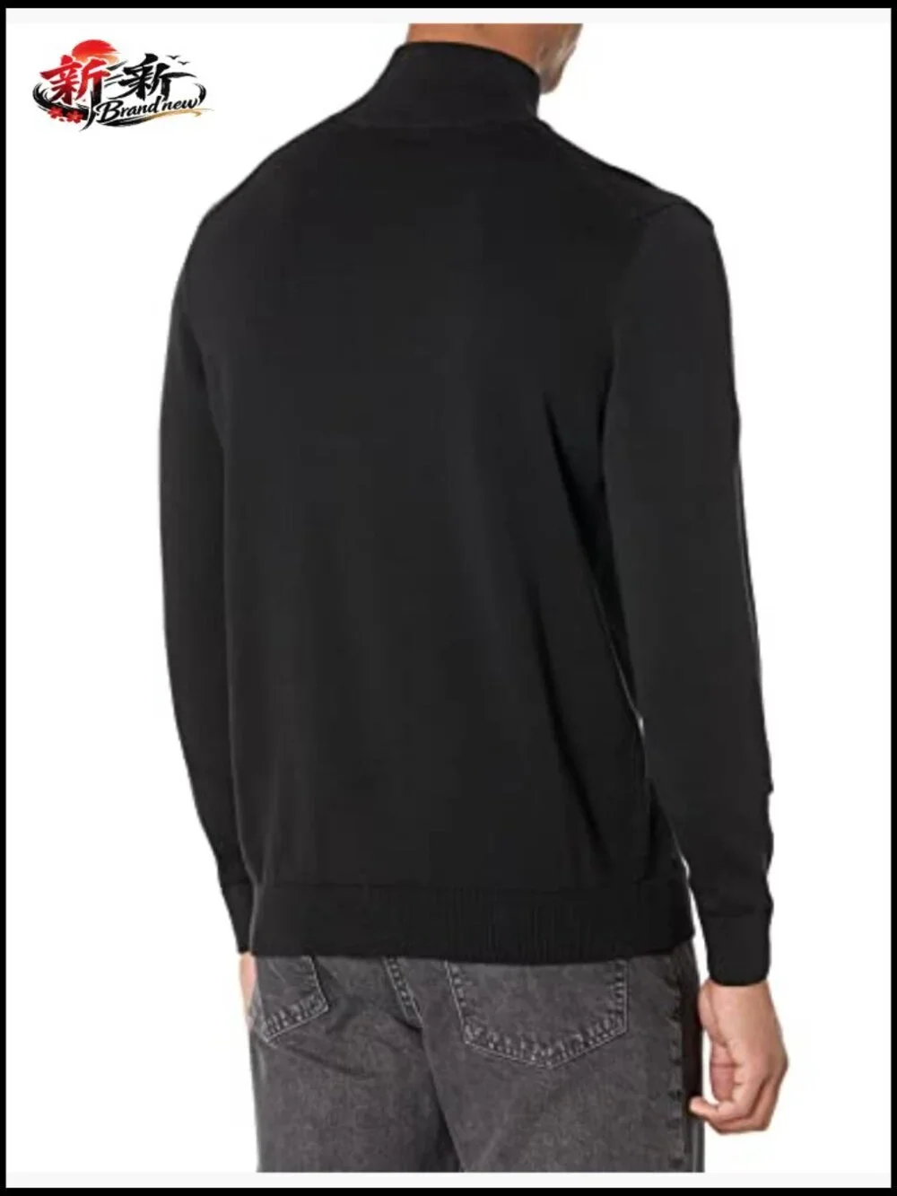 Men's Quarter Zip Square Logo Cotton Pullover Sweater